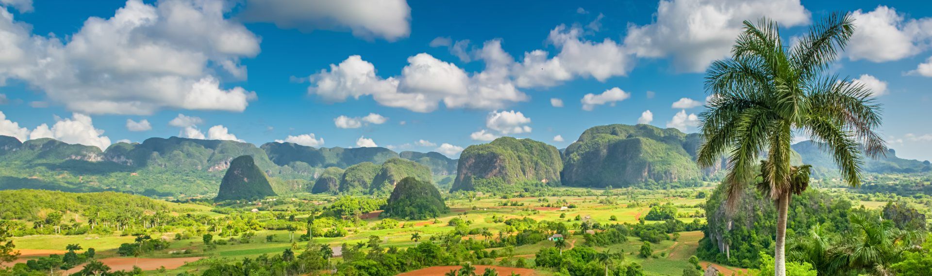 Viñales Valley in western Cuba with the Sierra de los Organos mountains in the background
